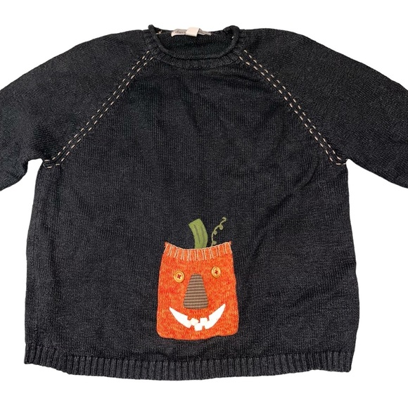 Vintage David Brooks Black Pumpkin Appliqué Crewneck Sweater - Picture 2 of 6